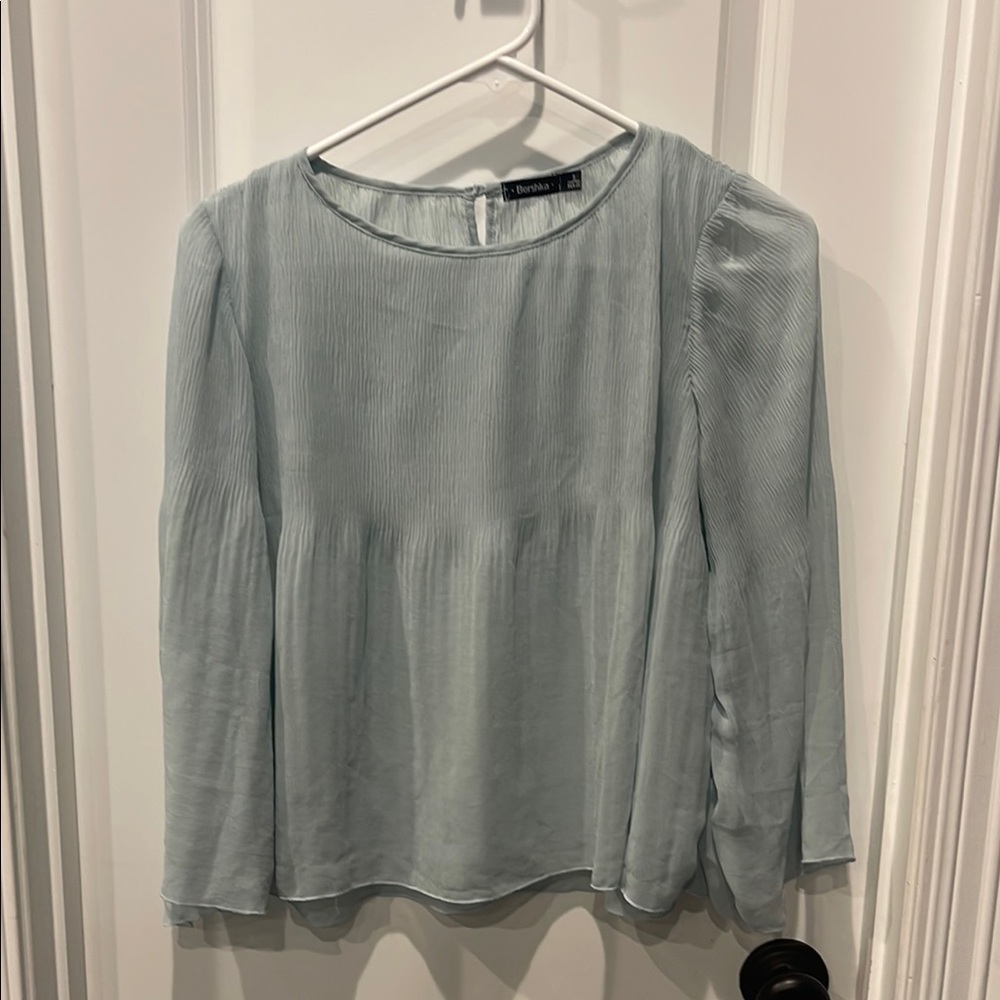 Bershka Green Puff Sleeve Pleated Blouse